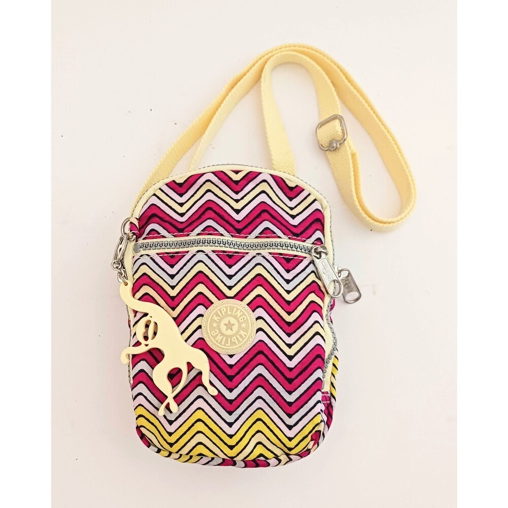 NEW Kipling Tally Crossbody Zig Zag Multicolor Nylon Double Zip Pockets 6X2X8